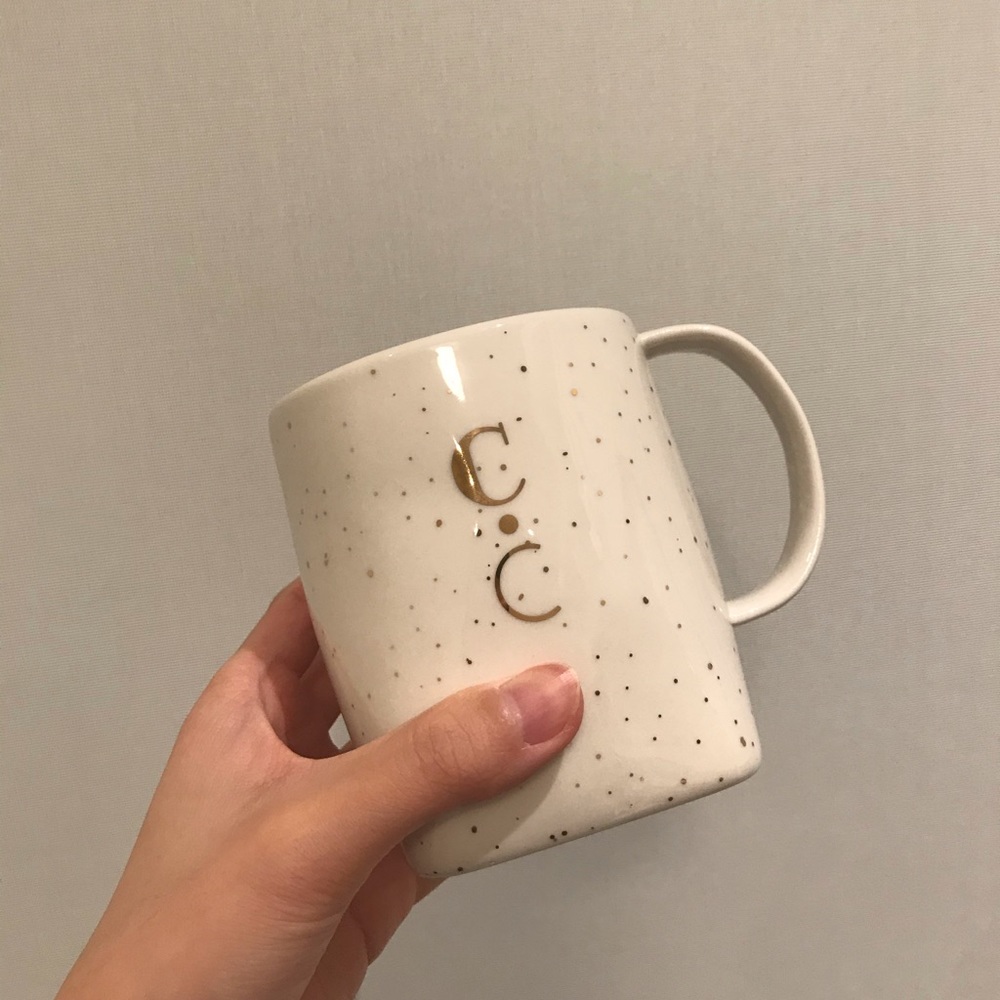 Gold speckled letter monogram C mug